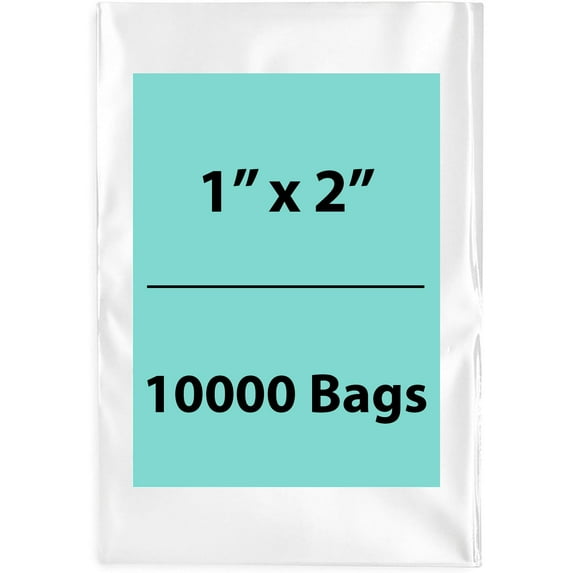 2Mil Clear Flat Open Top Poly Bags LDPE Packaging - 1"X2" & (10000 Bags)