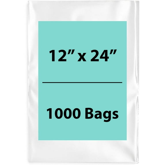 2Mil Clear Flat Open Top Poly Bags LDPE Packaging - 12"X24" & (1000 Bags)