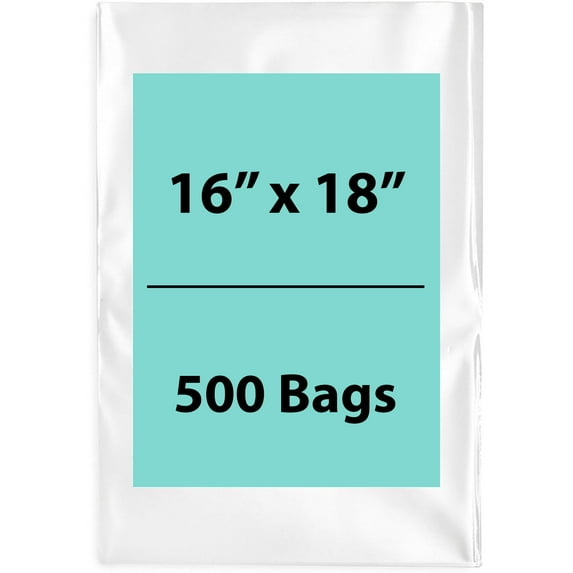 2Mil Clear Flat Open Top Poly Bags LDPE Packaging - 16"X18" & (500 Bags)