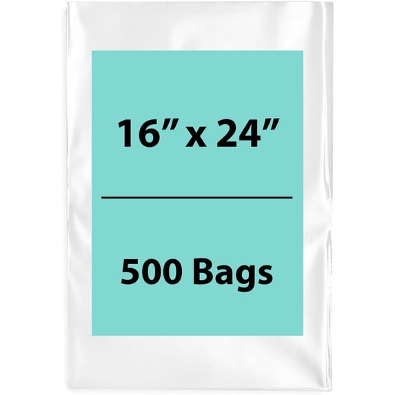 2Mil Clear Flat Open Top Poly Bags LDPE Packaging - 16"X24" & (500 Bags)