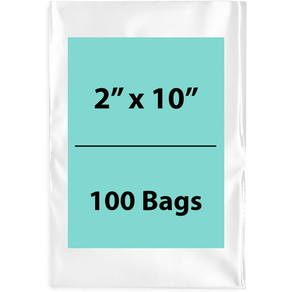 2Mil Clear Flat Open Top Poly Bags LDPE Packaging - 2"X10" & (100 Bags)