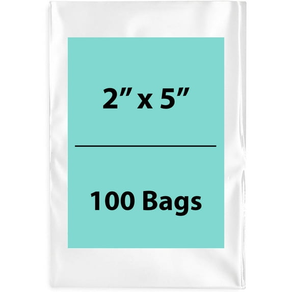 2Mil Clear Flat Open Top Poly Bags LDPE Packaging - 2"X5" & (100 Bags)