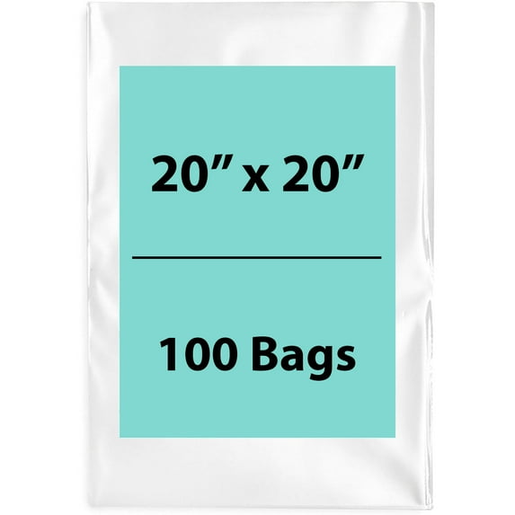 2Mil Clear Flat Open Top Poly Bags LDPE Packaging - 20"X20" & (100 Bags)