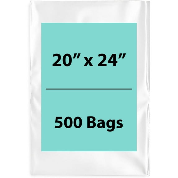 2Mil Clear Flat Open Top Poly Bags LDPE Packaging - 20"X24" & (500 Bags)