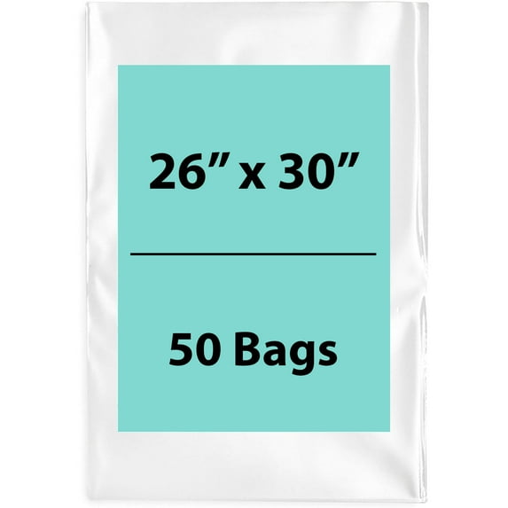 2Mil Clear Flat Open Top Poly Bags LDPE Packaging - 26"X30" & (50 Bags)