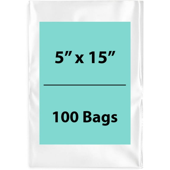 2Mil Clear Flat Open Top Poly Bags LDPE Packaging - 5"X15" & (100 Bags)
