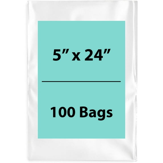 2Mil Clear Flat Open Top Poly Bags LDPE Packaging - 5"X24" & (100 Bags)