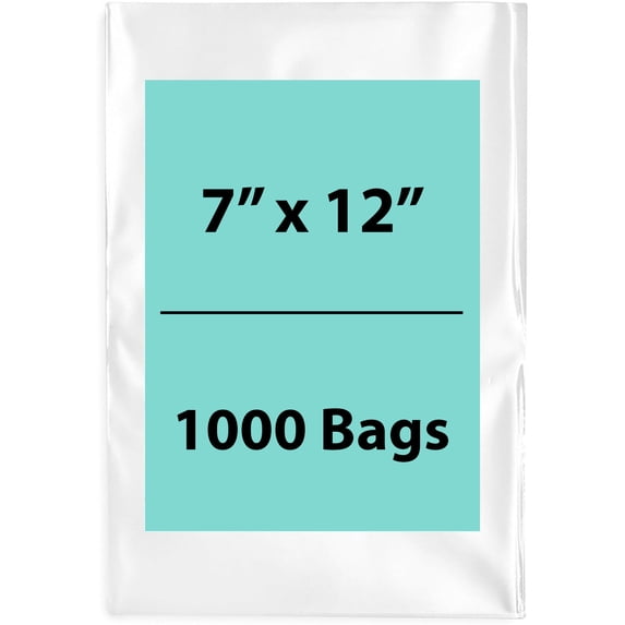 2Mil Clear Flat Open Top Poly Bags LDPE Packaging - 7"X12" & (1000 Bags)