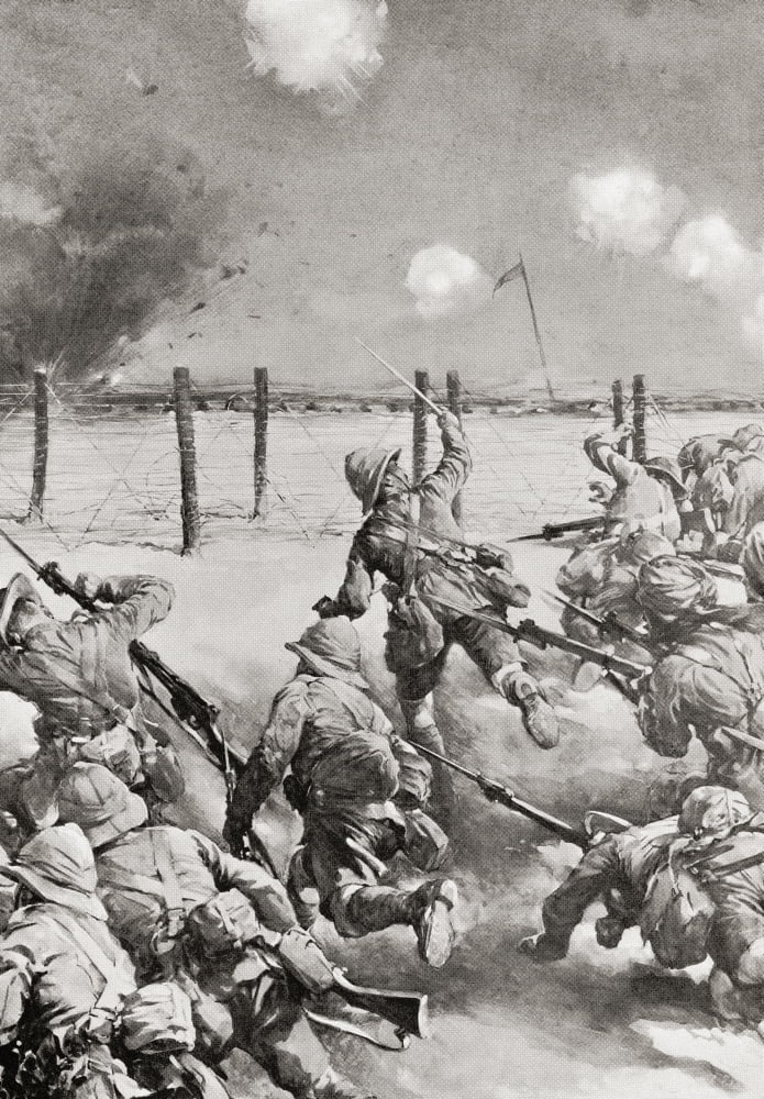 The 2Nd Dorsets At Kut-El-Amara Attacking The Turkish Redoubts At The Siege Of Kut During World War One From The Year 1916 Illustrated Canvas Art - Ken Welsh Design Pics (12 x 18)
