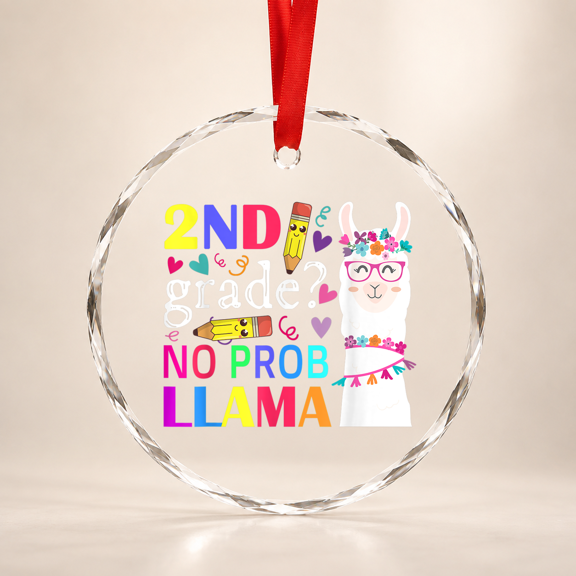 2Nd Grade No Prob-Llama Teacher Student First Day Of School Glass Ornament