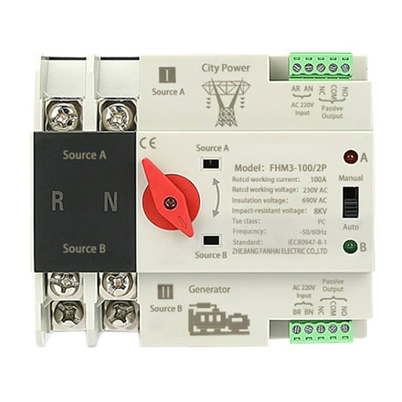 2P 100A Automatic Transfer Switches Din Rail Mounted Double Power Switches