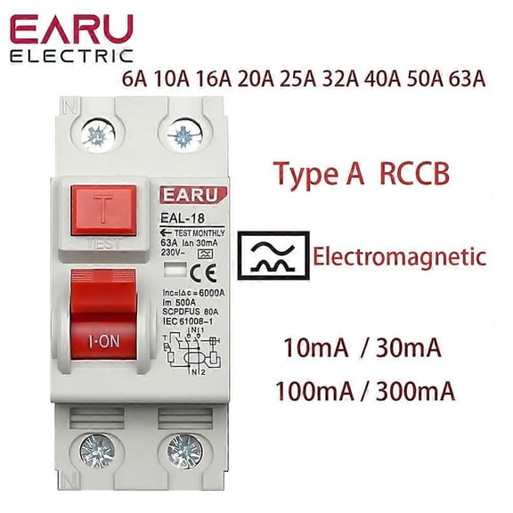 2P 32A 10/30/100/300mA Type A RCCB RCD ELCB Electromagnetic Residual Current Circuit Breaker Differential Breaker Safety Switch