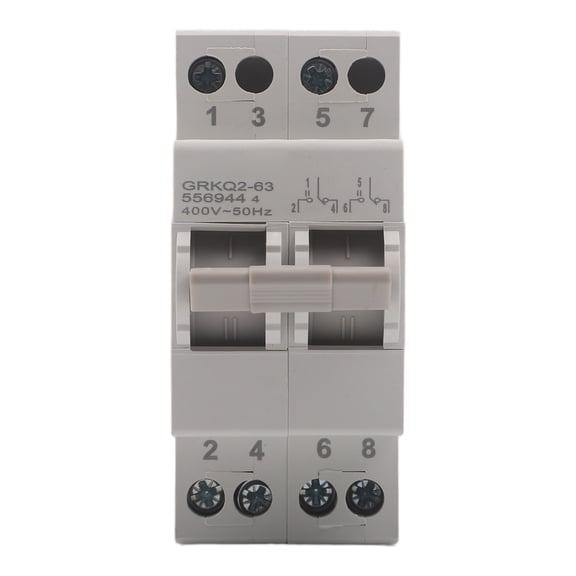 2P 63A 400V Dual Power Manual Transfer Switch, Latching Circuit Breaker with Silver Alloy Contacts, Flame-Retardant PC Housing for RV Home Generator, 35mm DIN Rail Mount