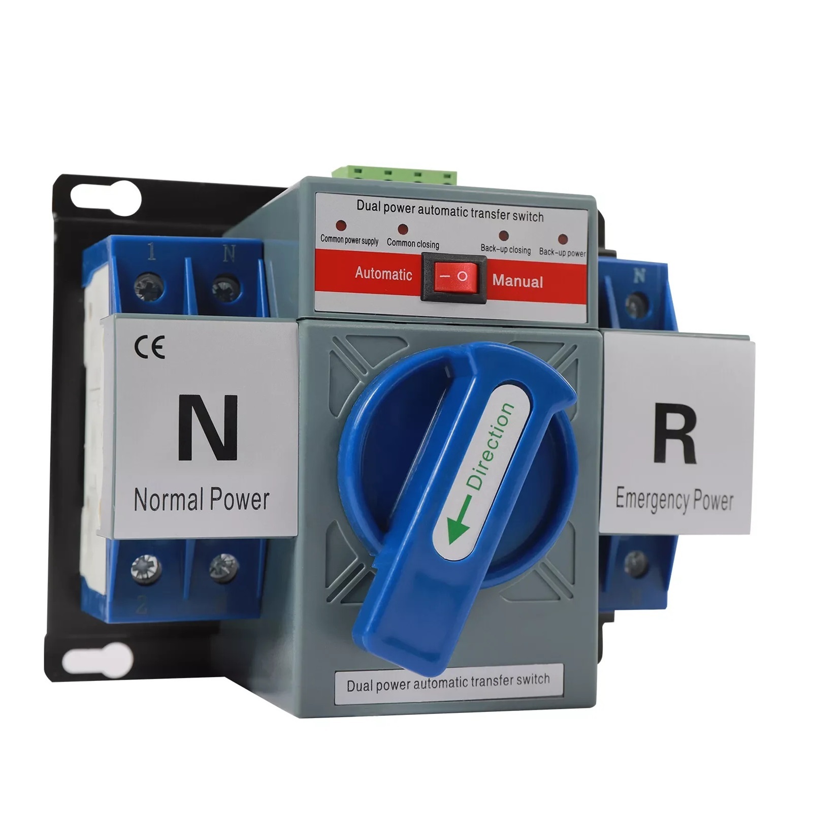 2P 63A Dual Power Automatic Transfer Switch, AC110V, Plastic & Red Copper, Toggle Control Converts Blue, GCQ2-63/2