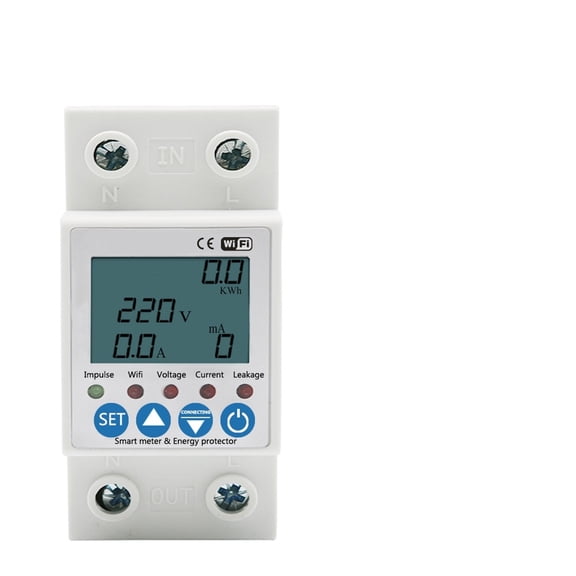 2P 63A TUYA APP Smart Circuit Earth Leakage Over Under Voltage Protector Relay Device Switch Breaker Energy Power KWh Meter ,Easy to Install