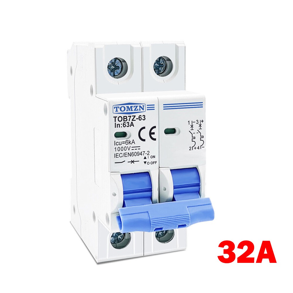 2P DC 1000V Solar Mini Circuit Breaker 3A 6A 10A 16A 20A 25A 32A 40A 50A 63A DC