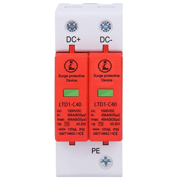 2P DC SPD Surge Protective Device: 500V 800V 1000V 20KA 30KA 40KA 60KA Voltage Protector Solar PV Photovoltaic Arrester, for Photovoltaic Solar System Lightning Protection(20-40KA,DC 500V)