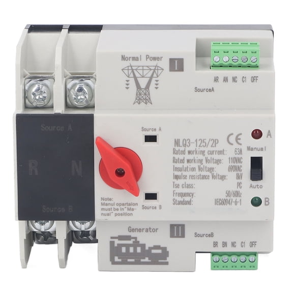 2P Generator Transfer Changeover Transfer Changeover Switch, PC Grade 2P Dual Power Automatic Transfer Switch for Factory