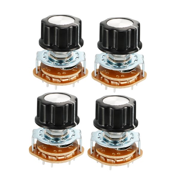 2P6T 2Pole 6Throw 1Deck Band Channel Rotary Switch Selectors with Knob 4Pcs