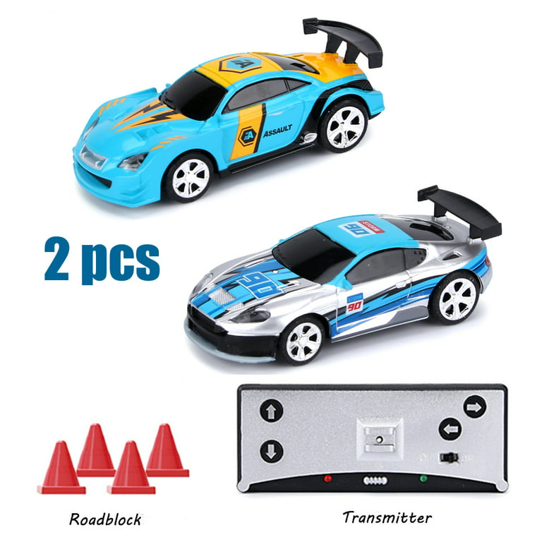 2PACK 1:58 MINI Remote Control RC Car Racing Vehicle Battery PVC Can Pack  Drift Machine Bluetooth Radio Controlled Kids Toys Silver Blue