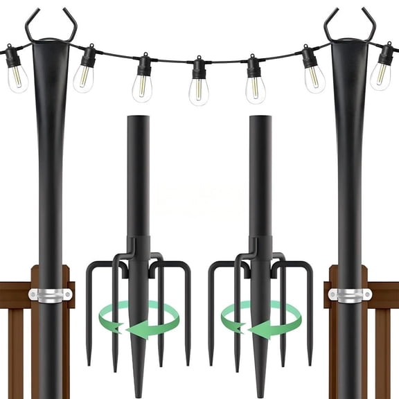 2PACK 10FT String Light Poles, Heavy Duty Outdoor Light Pole Stand, 5-Prong Reinforced Steel Base, Anti-Rust, for Patio Garden Deck, Support Bistro & Edison Bulb Lights