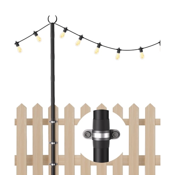 10Ft String Light Poles for Hard Surfaces, Outdoor Light Stand for Backyard, Garden & Patio Party Lighting, Heavy-Duty Metal Poles with Waterproof Finish, Rustproof & Adjustable