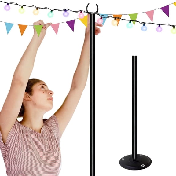 10ft String Light Poles for Soft Surfaces, Light Poles for Outdoor String Light, Perfect for Garden, Backyard, and Patio Lighting Stand for Parties, Wedding - Matte Black Finish