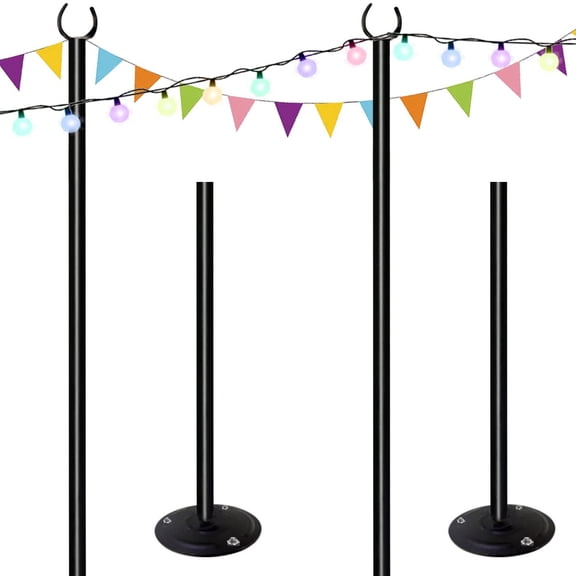 2PACK 10ft String Light Poles for Soft Surfaces, Light Poles for Outdoor String Light, Perfect for Garden, Backyard, and Patio Lighting Stand for Parties, Wedding - Matte Black Finish