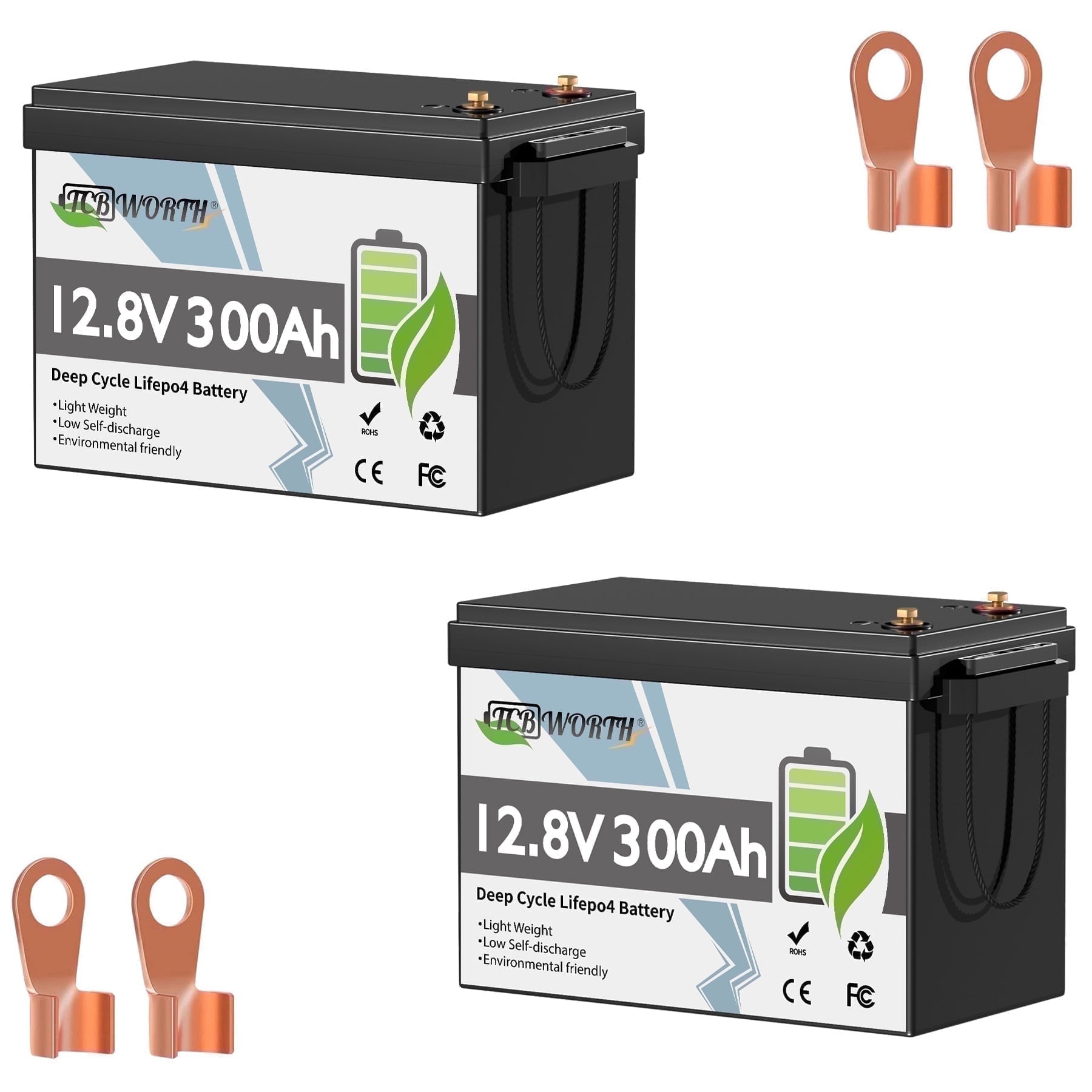 2Pack 12V 300Ah LiFePO4 Battery,TCBWORTH Lithium Batteries for RV,Camper,Solar,Marine,Home Energy Storage,Golf Cart,Built in 200A BMS,16000+ Deep Cycles Battery