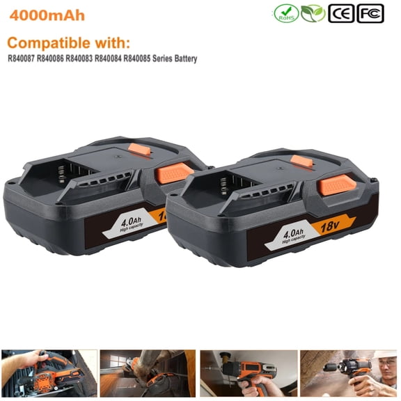 2PACK 18V 4.0Ah for Ridgid R840085 Lithium-ION Battery Rigid AEG R840087 18Volt Tool