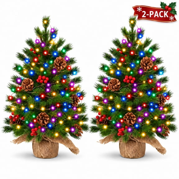 2PACK-2 FT Smart Mini Christmas Tree with 100 RGB Fairy Lights, Music Sync & Hello Fairy App Control for Tabletop Holiday Decor
