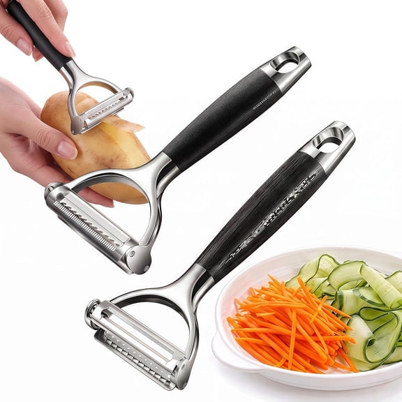 2PACK 2-in-1 Julienne Peeler & Vegetable Peeler Heavy-Duty Y-Peeler with Sharp Flat & Julienne Blades, Multifunctional Kitchen Tool for Potatoes, Carrots, Cucumbers, Zucchini & Fruit