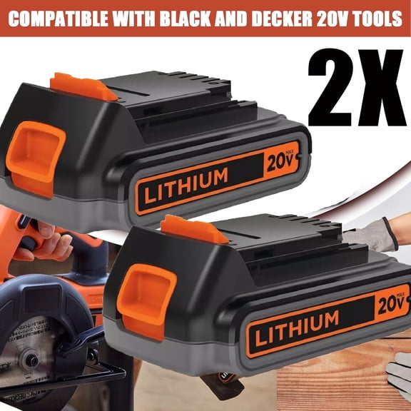 2PACK 20V Lithium-ion 2.0Ah Battery for BLACK DECKER 20 Volt LBXR20 LBX20 LB20