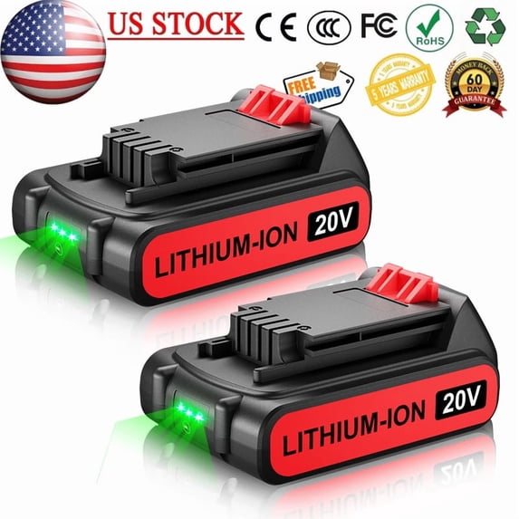 2PACK 20V Lithium-ion Battery Replace / Charger for BLACK DECKER 20 Volt LBXR20