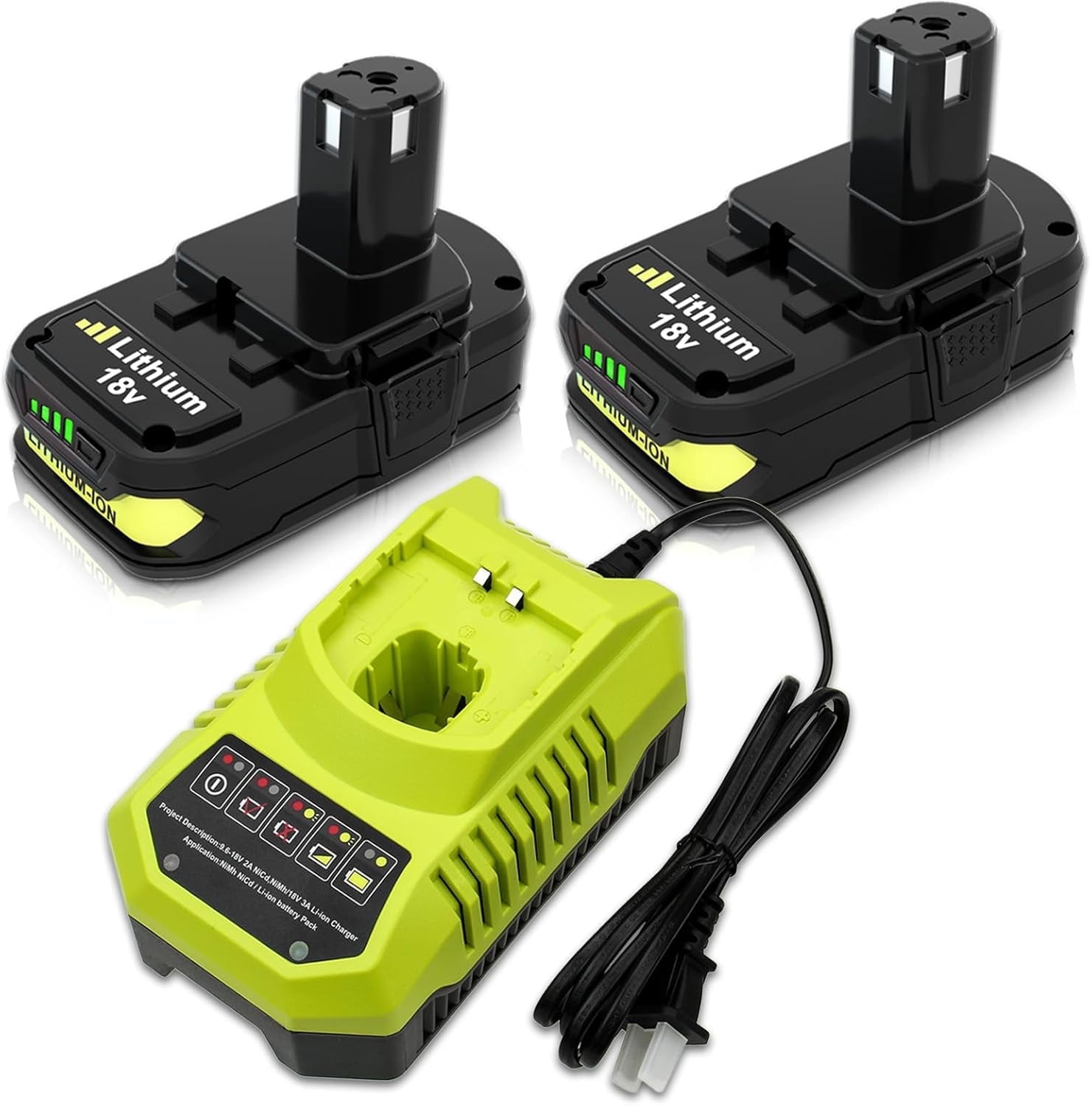 2PACK 3.6Ah Lithium Battery Replacement for Ryobi 18V Battery and P117 Charger Combo Compatible with Ryobi Battery and Charger 18 Volt P102 P103 P104 P105 P107 P108 P109 Cordless Power Tools