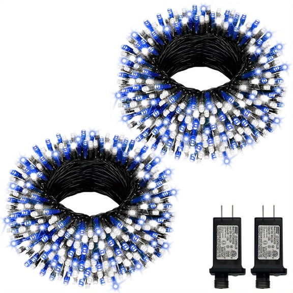 2PACK 33ft 100LED Christmas Decorative Mini Lights,green Wire Fairy Starry String Lights Plug in, 16Lighting Modes for Christmas Indoor Party Decoration(White+Blue)