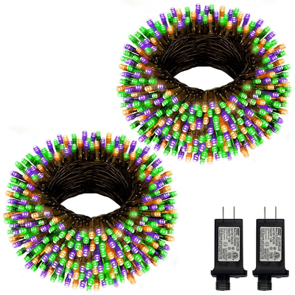 2PACK 33ft 100LED Halloween Decorative Mini Lights, Brown Wire Fairy Starry String Lights Plug in, 16 Lighting Modes for Halloween Indoor Party Decoration (Orange/Purple/Green)