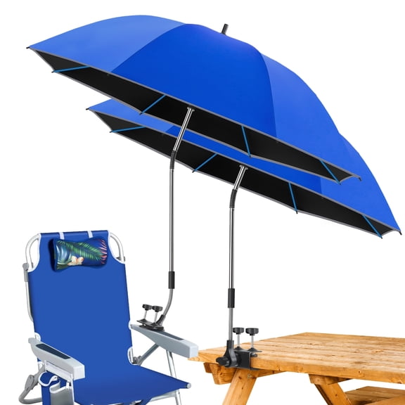 2PACK 48.7inch Beach Chair Umbrella with adjustable Clamp , UV Protection Large Umbrellas for Camping Chair, Glof Cart,Table