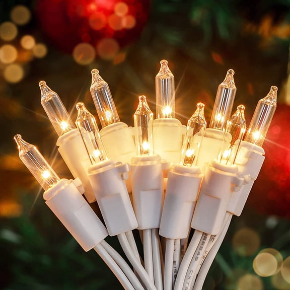 2PACK 50-Count Set Clear Christmas Lights with White Wire,Incandescent Bulb Mini String Lights for Holiday,Christmas Tree,Party, Wedding, Xmas, Home,Indoor & Outdoor Decorations(Warm White)
