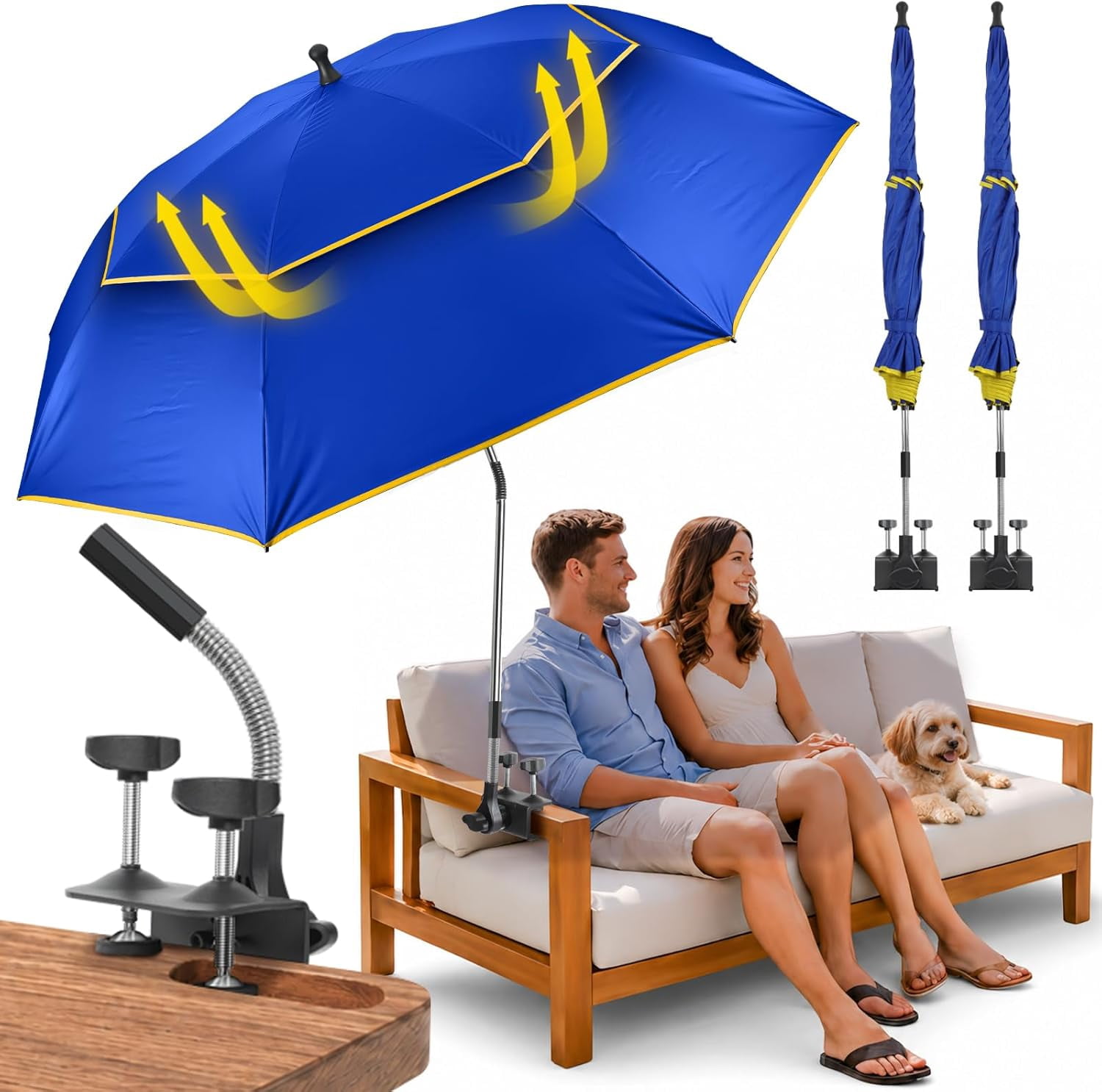 2PACK 53 inches Double Canopy Beach Chair Umbrella with Universal Clamp ...