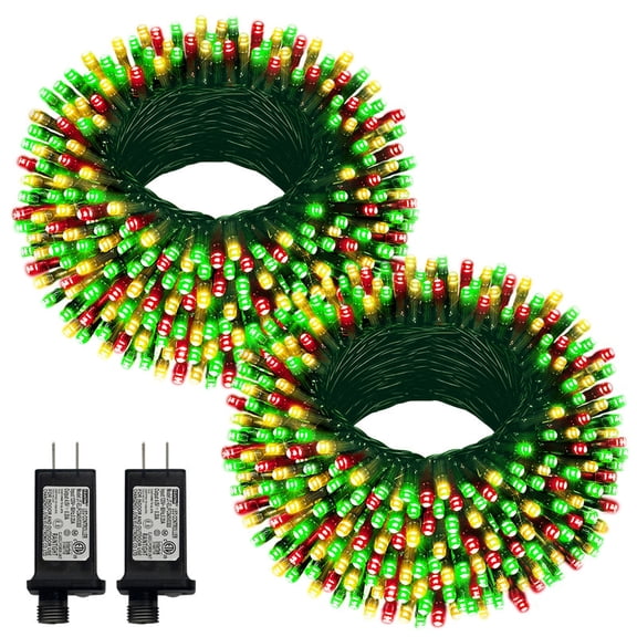 2PACK 66ft 200LED Christmas Decorative Mini Lights,green Wire Fairy Starry String Lights Plug in, 16Lighting Modes for Christmas Indoor Party Decoration (Red Green Warm)