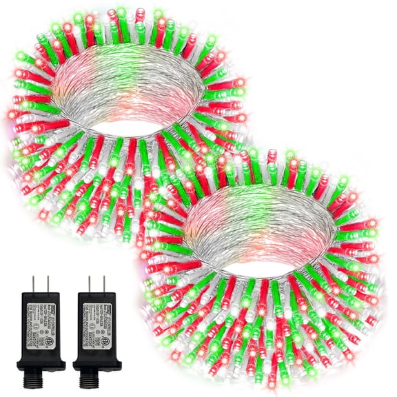 2PACK 66ft 200LED Christmas Decorative Mini Lights,transport Wire Fairy Starry String Lights Plug in, 16Lighting Modes for Christmas Indoor Party Decoration (Red/White/Green)