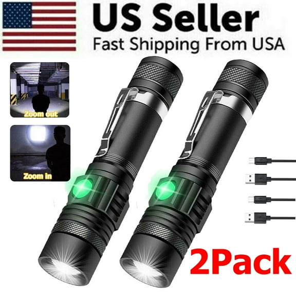 2PACK 99000000 LM Super Bright LED Tactical Flashlight Rechargeable Work Light, Super Bright Flashlight Powerful, LED Flashlight Rechargeable, Flash Light High Powered for Home Emergencies Camping