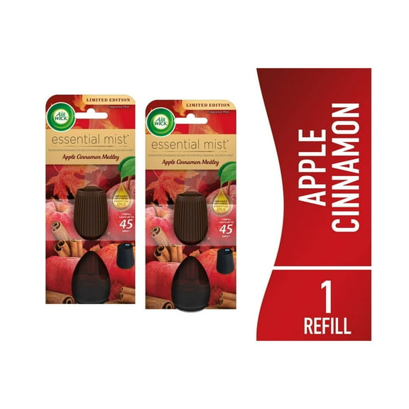 2PACK Air Wick Essential Mist Scented Oil Air Freshener Diffuser Refill, Apple and Cinnamon,
