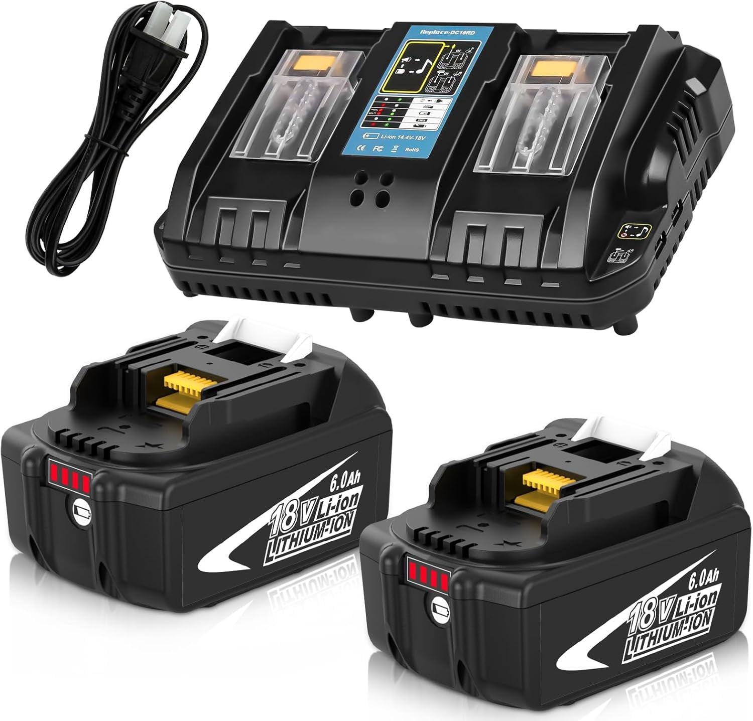 Batteria Ricambio Per Makita 18V 5.5Ah - 2 Pezzi, Compatibile Con BL1860, BL1850, BL1840 E Altri Modelli, Con Indicatore LED