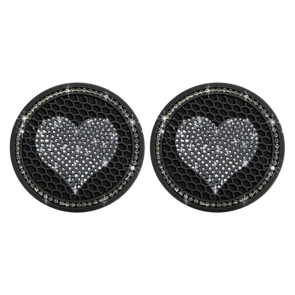 2PACK Black Sparkly Rhinestone Car Cup Mat 2.75 Inch Universal Fit High Elasticity AntiScratch Decor for Women Interior Car Accessories and Home Office