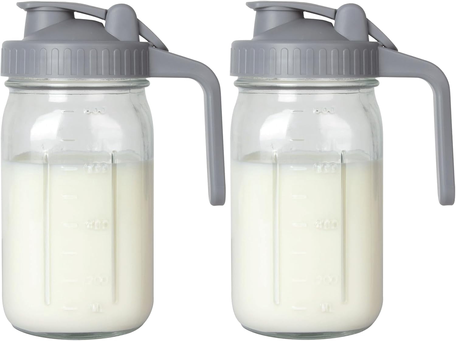 2PACK Breast Milk Pitcher 32oz Glass Pitcher with Lid, Leakproof Drip-Free Spout, Breastmilk Storage Pitcher for Fridge