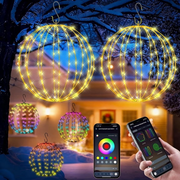 2PACK Christmas Outdoor Ball YANTONs, Smart Christmas Globe Sphere YANTON Hanging Tree YANTONs mit APP Control, USB Waterproof with Remote,DIY Dynamic, Music Sync 12.2"