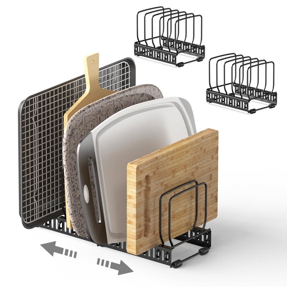 2PACK Cutting Board Organizer, Adjustable Divider Cutting Board Holder with Anti-slip Pads, Kitchen Cabinet Organizer for Baking Cookie Sheet Pan Bakeware Cookie, Black, Large-Size