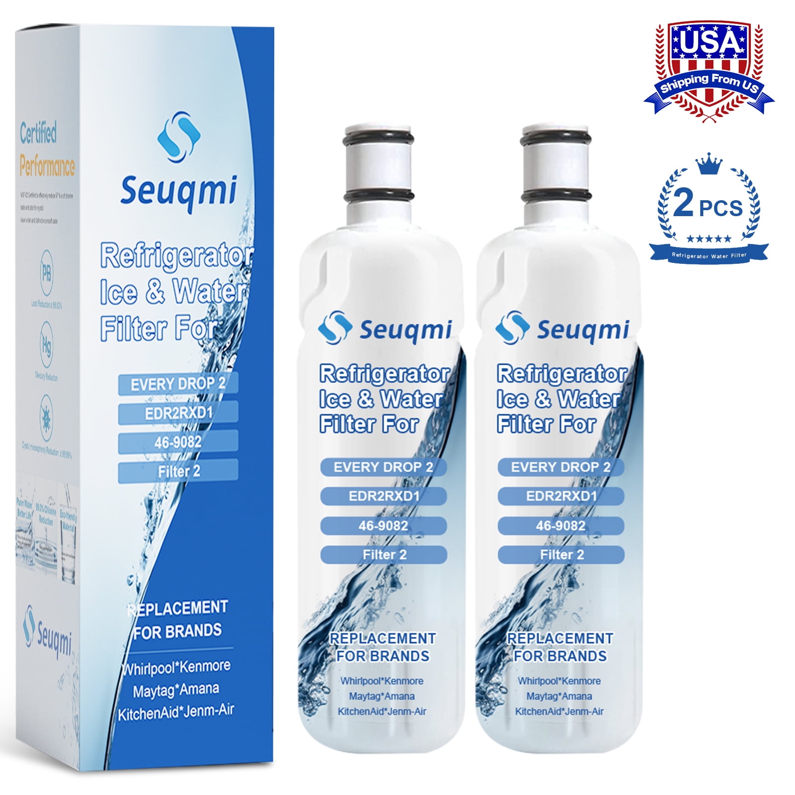 2PACK EDR2RXD1 Replacement Water Filter 2 for Whirlpool Refrigerator